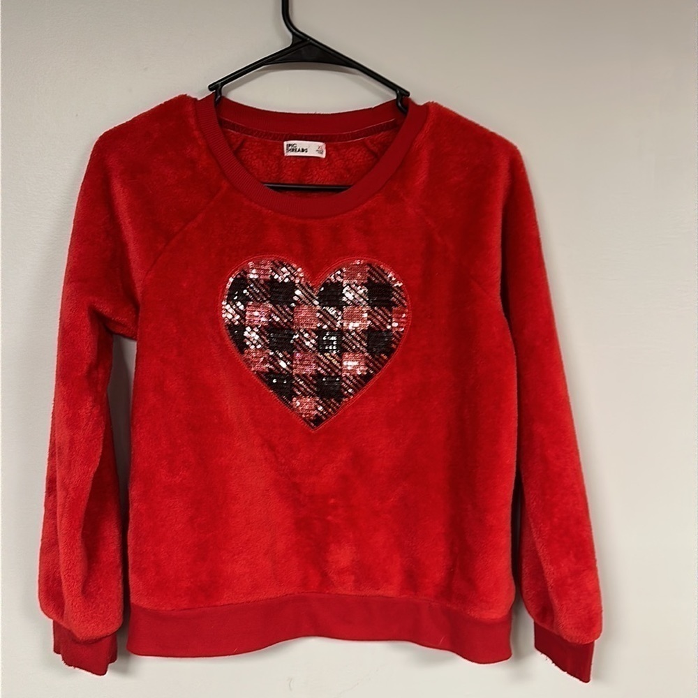 Girls Epic Threads Red Heart velour pullover/ sweatshirt top, XL, Valentine